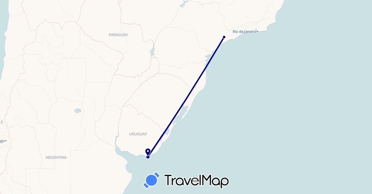 TravelMap itinerary: driving in Brazil, Uruguay (South America)